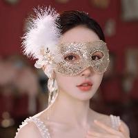 金色面纱面具半脸 金色火鸡毛(K16051)  金色面纱面具半脸 金色火鸡毛(K16051)