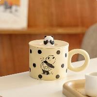 全适 陶瓷马克杯 带盖杯 咖啡杯 450ml 熊猫大耳朵杯  全适 陶瓷马克杯 带盖杯 咖啡杯 450ml 熊猫大耳朵杯